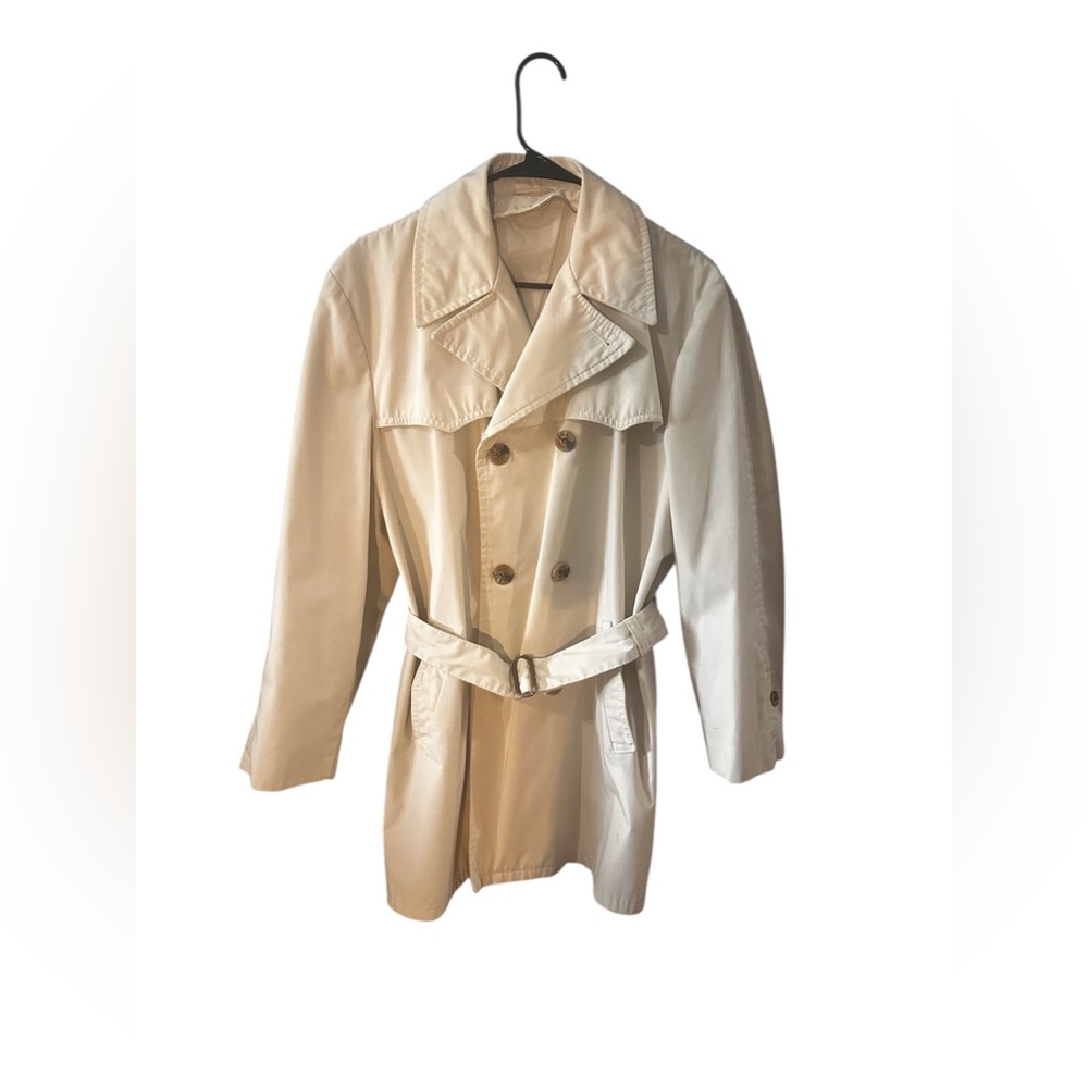 Vintage 1970s Grais Trench Coat Women Large Beige Belted Classic minimalist prep